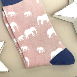 Bamboo Elephants Socks in Dusky Pink